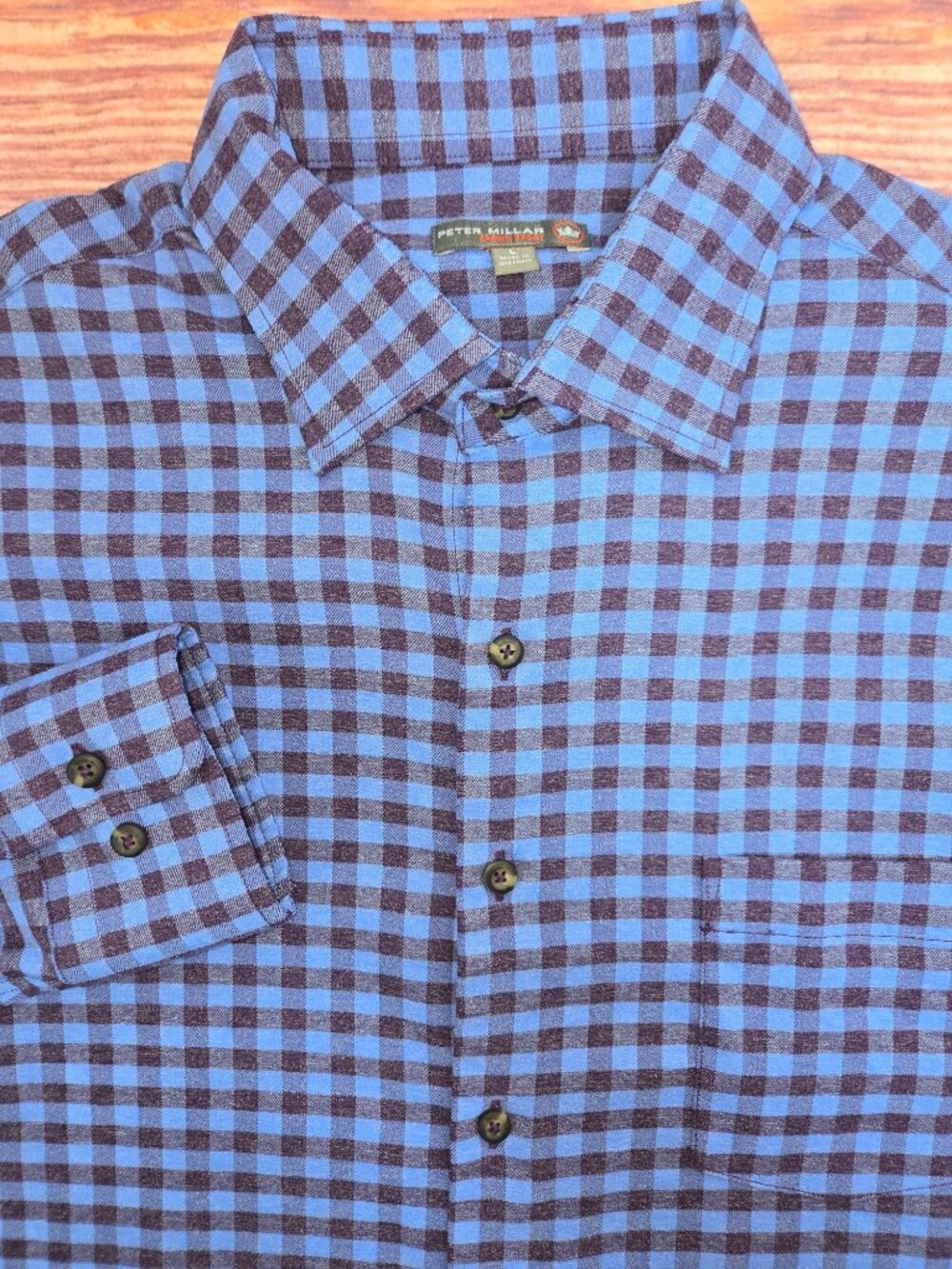Peter Millar Crown Sport Blue Check Long Sleeve Shirt Large